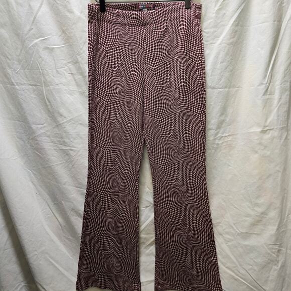 Urban Outfitters flared stretchy knit pants large high rise pull on fun casual - Picture 1 of 10